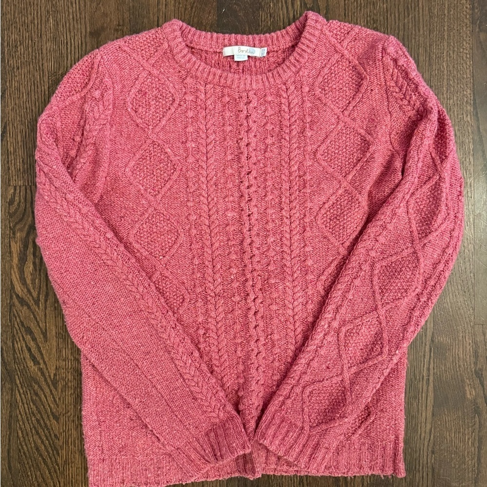 Boden Pink Cable Knit Crewneck Sweater